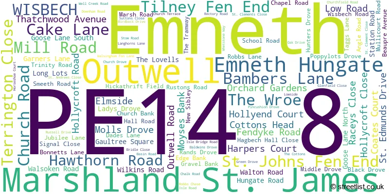 A word cloud for the PE14 8 postcode